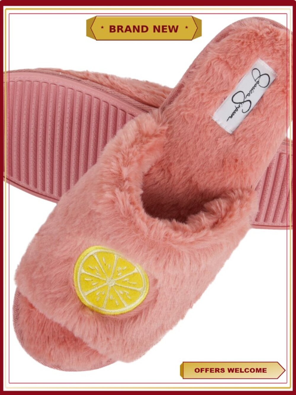 Plush Faux Fur Fuzzy Slide On Open Toe Slippers with Memory Foam